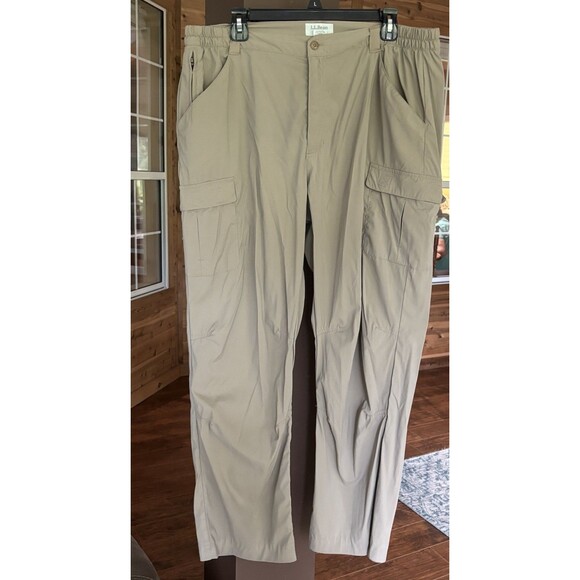 2 LL Bean Hiking Pant Men L Gray/Brown Stretch Waist Cargo Performance Gorpcore - Picture 4 of 11
